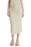 Vince Side Drape Knit Midi Skirt In Beige