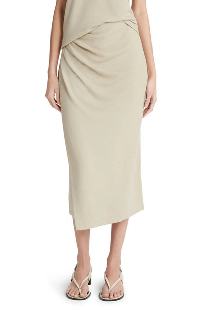 Vince Side Drape Knit Midi Skirt In Sepia