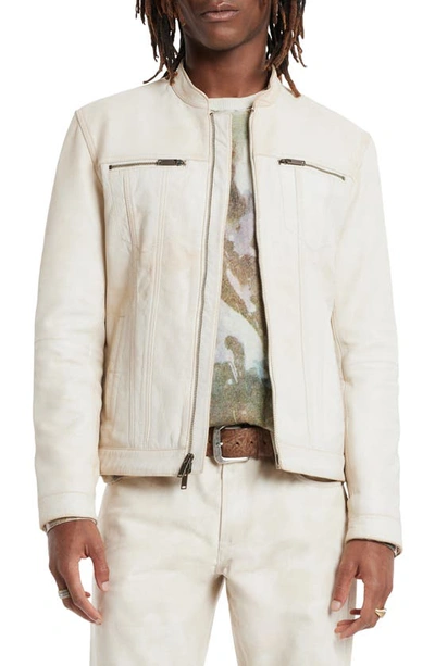 John Varvatos Brando Band Collar Leather Jacket In Ecru