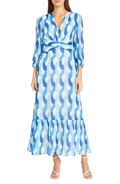 Donna Morgan For Maggy Waist Detail Maxi Dress In Cream/ Powder Blue