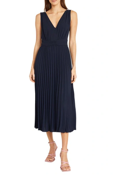 Donna Morgan For Maggy Pleated Midi Dress In Navy Blazer