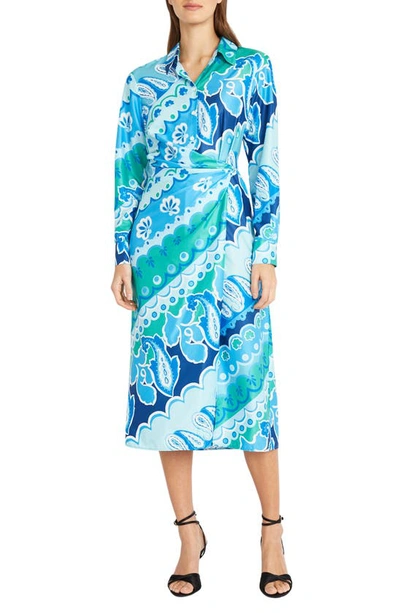 Donna Morgan For Maggy Long Sleeve Midi Shirtdress In Sky Hawaian Blue