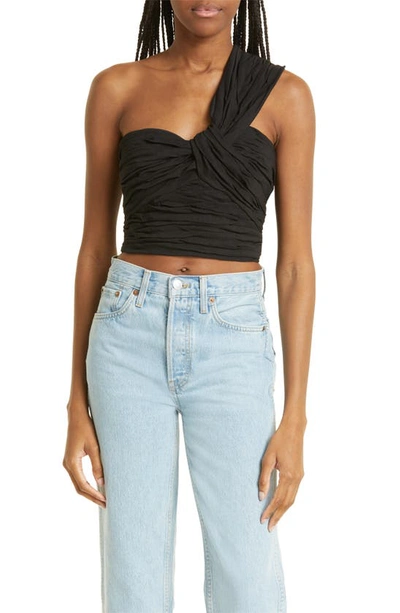 A.l.c Apollo One-shoulder Linen Blend Crop Top In Black