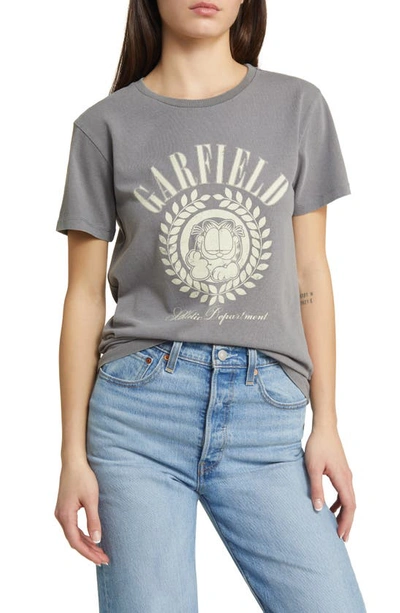 Golden Hour Garfield Athletic Department Wreath Graphic T-shirt In Washed Charcoal Grey