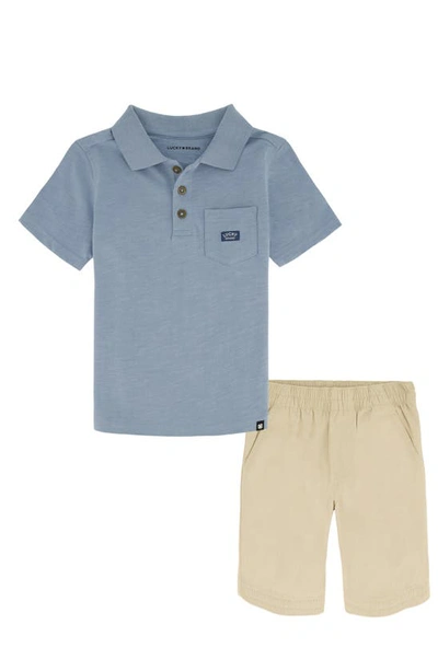 Lucky Brand Kids' Cotton Polo & Shorts Set In Blue/ Beige