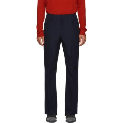 Acne Studios Blue Twill Boot Cut Trousers In Dark Blue