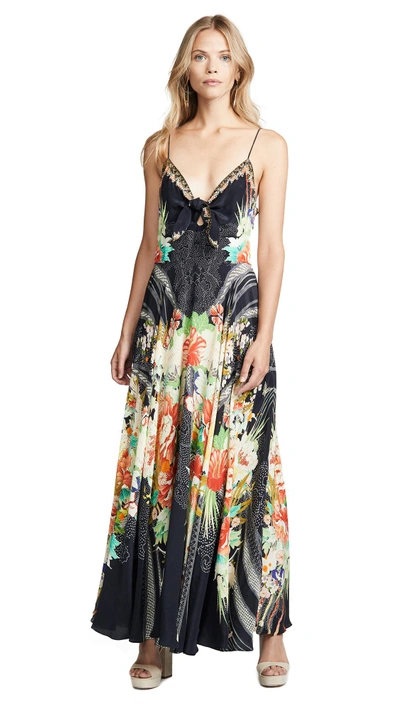 Camilla Long Dress With Tie Front In Queen Of Kings