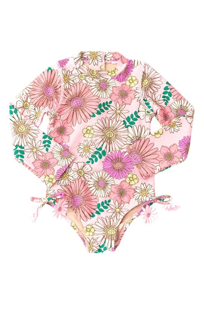 Shade Critters Babies' Kids' Retro Bloss Floral Long Sleeve One-piece Rashguard Swimsuit In Pink