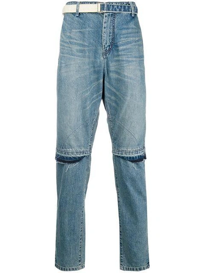 Sacai Distressed Knee Rip Jeans In Blue