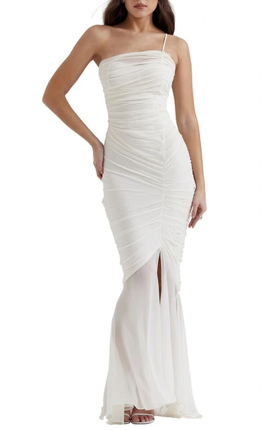 House Of Cb Pearla Ruched Georgette Cocktail Dress In Ivory