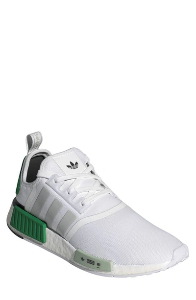 Adidas Originals Nmd R1 Primeblue Trainer In Ftwr White/ Grey One/ Green