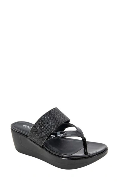 Reaction Kenneth Cole Pepea Crystal Platform Wedge Sandal In Black Elastic