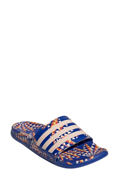 Adidas Originals Adilette Comfort Slide Sandal In Bold Blue/bliss Orange/bold Blue