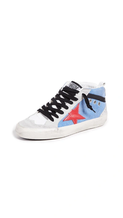 Golden Goose Mid Star Sneakers In Light Blue/ice/red