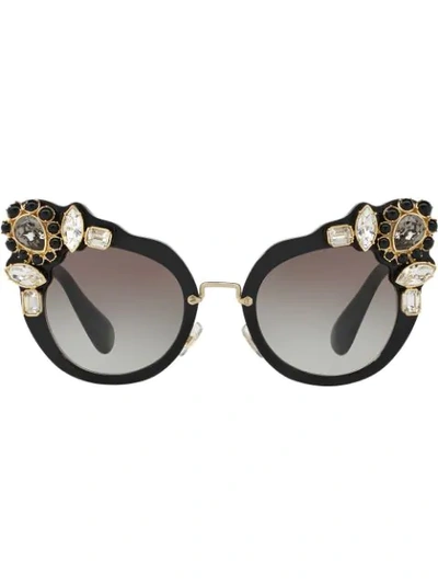 Miu Miu Runway Crystal-embellished Sunglasses In Black
