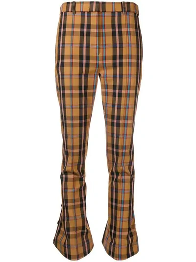 Rokh Checked Kick Flare Trousers In Brown