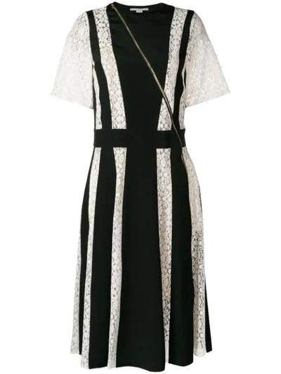 Stella Mccartney Lace Stripe Silk Dress In Black