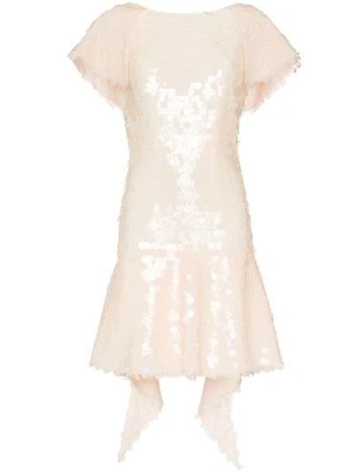 Natasha Zinko Silk Sequin Embellished Dress In Neutrals