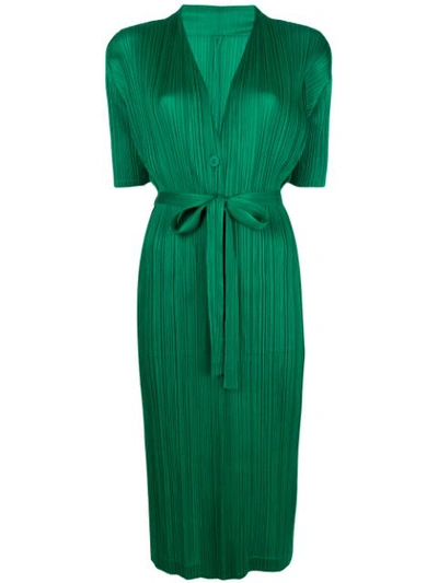 Issey Miyake Pleats Please By  Pleated Belted Coat - Green