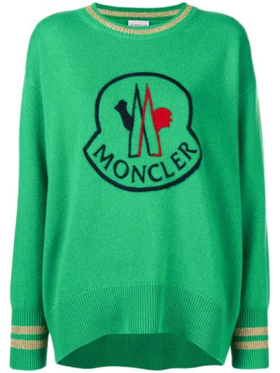 Moncler Logo Embroidered Jumper In Green