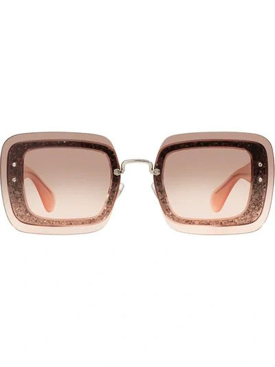 Miu Miu Reveal Glitter Sunglasses In F01e2 Graphite Gray To Pink Gradient Lenses