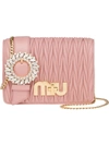 Miu Miu Matelassé Logo Plaque Shoulder Bag In Pink
