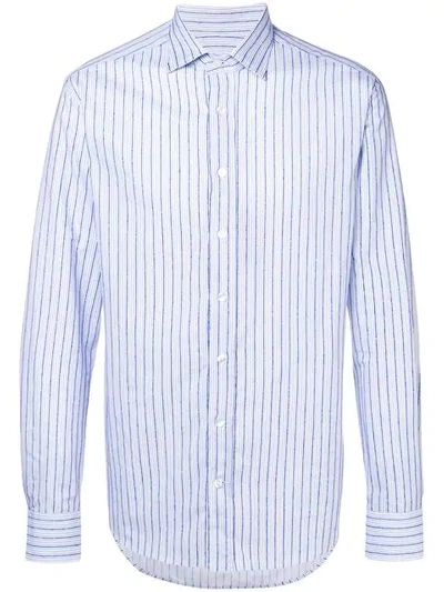 Etro Stitched Striped Print Shirt In Blue