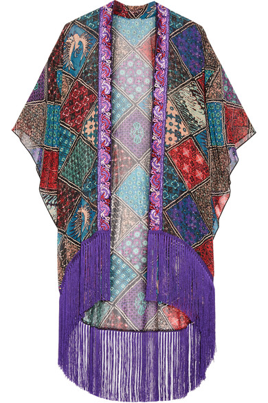 Anna Sui Bird Of Paradise Fringed Printed Silk-chiffon Kimono | ModeSens