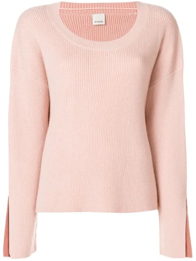 Pinko Ribbed Slit Cuff Sweater In Pink