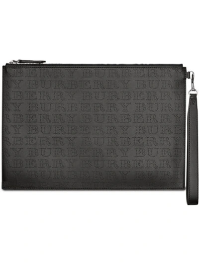 Burberry Perforated Logo Leather Zip Pouch In Black