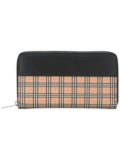 Burberry Small Scale Check And Leather Ziparound Wallet In Brown