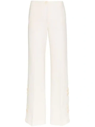 Wales Bonner High Waist Buttoned Wide-leg Wool Trousers In White