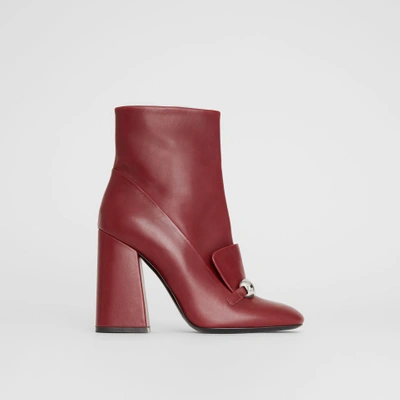 Burberry Studded Bar Detail Leather Ankle Boots In Bordeaux