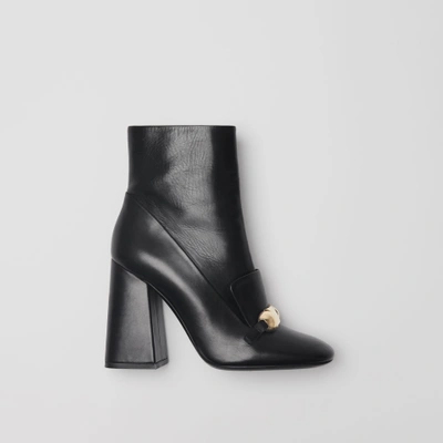 Burberry Studded Bar Detail Leather Ankle Boots In Black