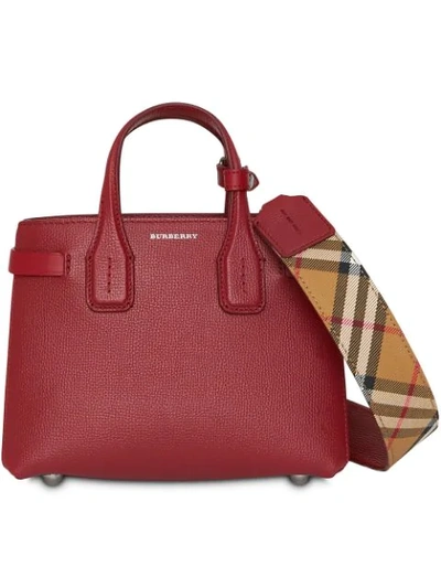 Burberry The Baby Banner In Leather And Vintage Check In Red
