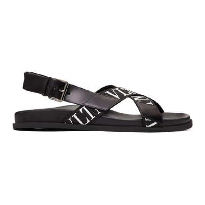 Valentino Garavani Uomo Brush-off Calfskin Sandal With Vltn Band Man Black 100% Calfskin 40 In 0no Black