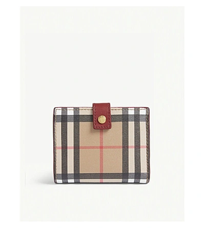 Burberry Vintage Check And Leather Folding Wallet In Vintage Check Crimson