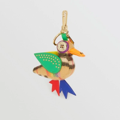 Burberry Barry The Duck Rainbow Vintage Check Charm In Multicolour/antique Yellow