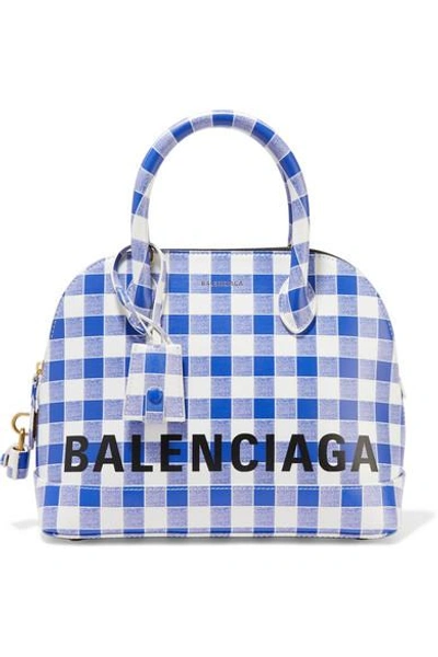 Balenciaga Ville Printed Leather Tote In Blue