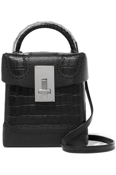 The Volon Great L Alice Laser-cut Croc-effect Leather Shoulder Bag In Black