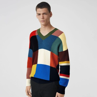 Burberry Patchwork Wool V-neck Sweater In 黑色 | ModeSens
