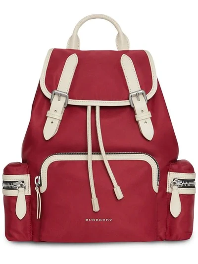 Burberry The Medium Rucksack In Technical Nylon And Leather In Red