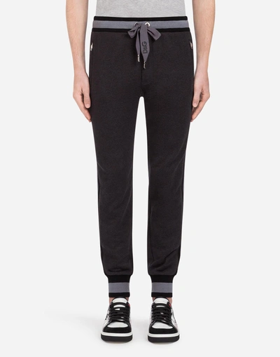 Dolce & Gabbana Cotton Jogging Pants With Branded Side Bands In Grey