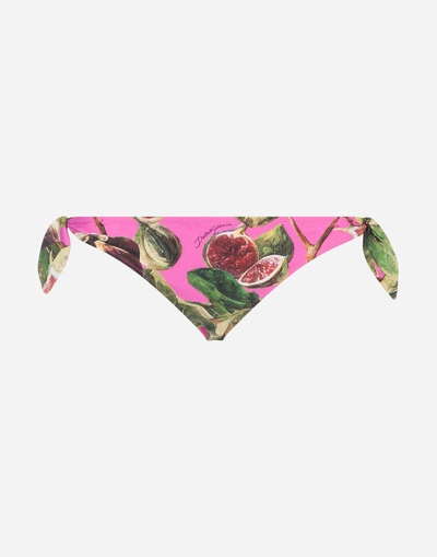 Dolce & Gabbana Printed Bikini Bottoms In Fuchsia