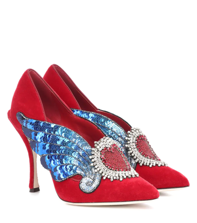 Dolce & Gabbana Lori Embellished Velvet Pumps In Red