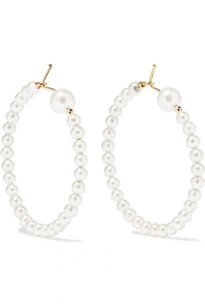 Mizuki 14-karat Gold Pearl Hoop Earrings
