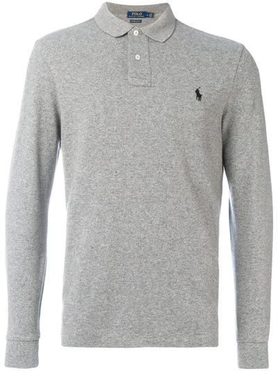Polo Ralph Lauren Logo Embroidered Long-sleeve Polo Shirt In Grey
