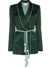 Piers Atkinson Double-breasted Satin Blazer In Green