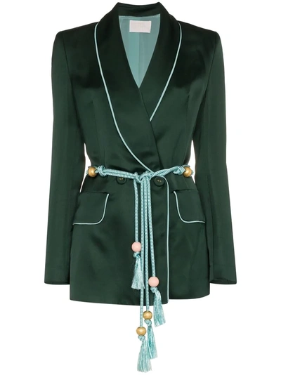 Piers Atkinson Double-breasted Satin Blazer In Green