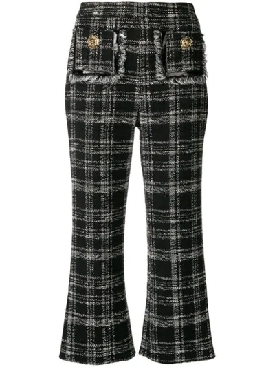 Elisabetta Franchi Checked Print Cropped Trousers In Black